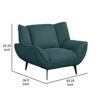 Toer 43 Inch Accent Sofa Chair, Flared Arms, Teal Blue Fabric, Black Metal - BM315330