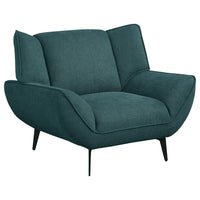 Toer 43 Inch Accent Sofa Chair, Flared Arms, Teal Blue Fabric, Black Metal - BM315330