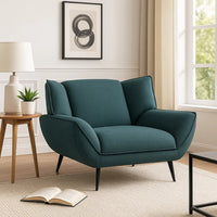 Toer 43 Inch Accent Sofa Chair, Flared Arms, Teal Blue Fabric, Black Metal - BM315330