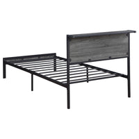 Rick Twin Size Platform Bed, 1 Shelf, Retro Style, Black Metal Frame, Gray - BM315332