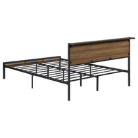 Rick Full Size Platform Bed, 1 Shelf, Retro Style, Black Metal Frame, Brown - BM315333