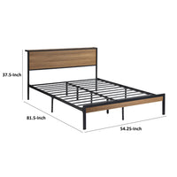 Rick Full Size Platform Bed, 1 Shelf, Retro Style, Black Metal Frame, Brown - BM315333