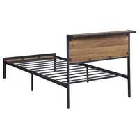 Rick Twin Size Platform Bed, 1 Shelf, Retro Style, Brown Metal Frame, Brown - BM315334