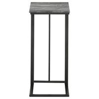 Enu 25 Inch Accent C Table, Marble Top, Black Metal Cantilever Base, Gray  - BM315339