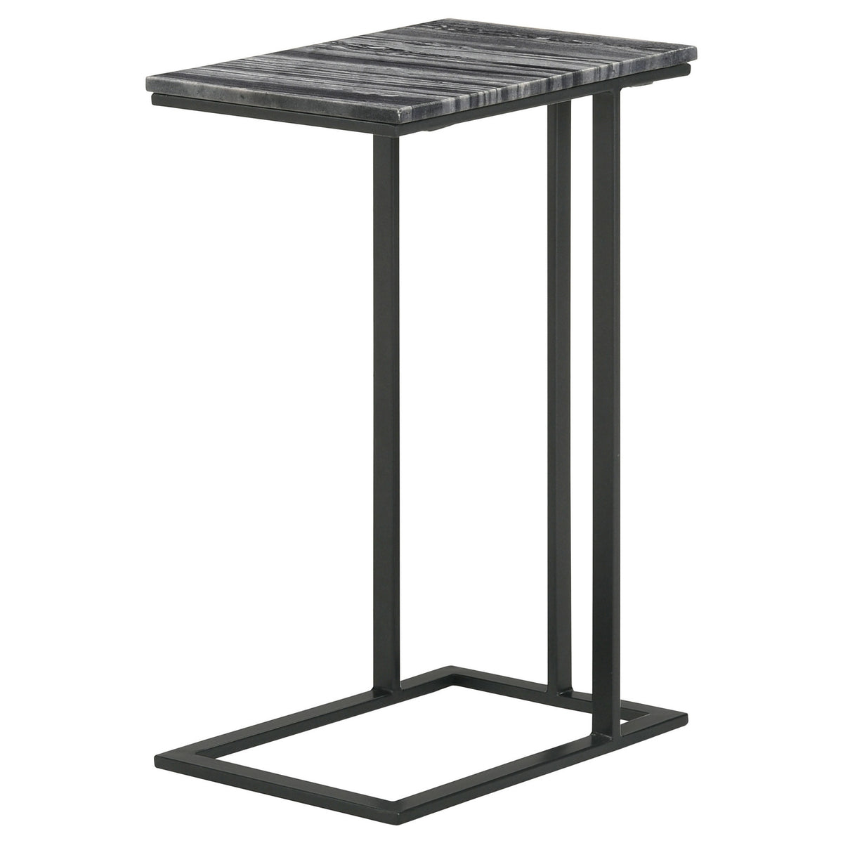 Enu 25 Inch Accent C Table, Marble Top, Black Metal Cantilever Base, Gray  - BM315339