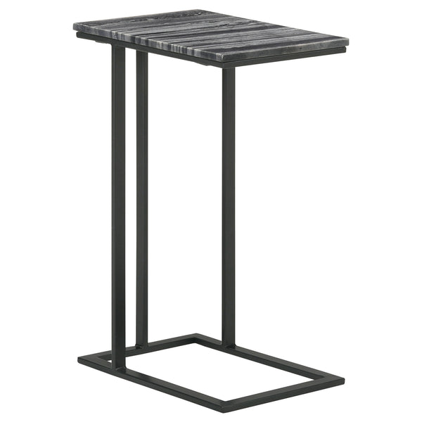 Enu 25 Inch Accent C Table, Marble Top, Black Metal Cantilever Base, Gray  - BM315339