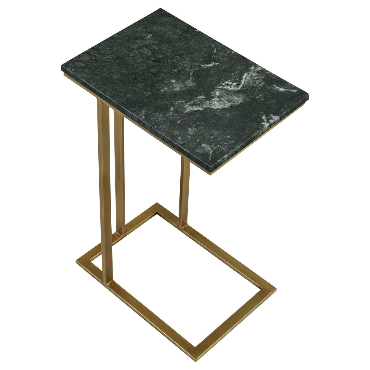 Enu 25 Inch Accent C Table, Marble Top, Gold Metal Cantilever Base, Gray - BM315340