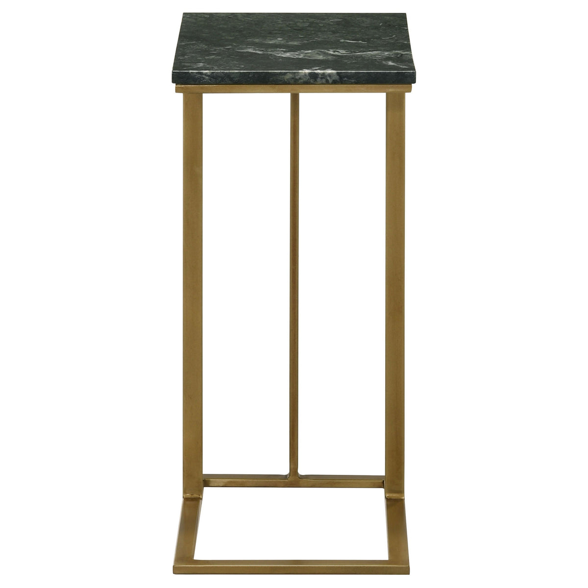 Enu 25 Inch Accent C Table, Marble Top, Gold Metal Cantilever Base, Gray - BM315340