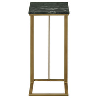 Enu 25 Inch Accent C Table, Marble Top, Gold Metal Cantilever Base, Gray - BM315340