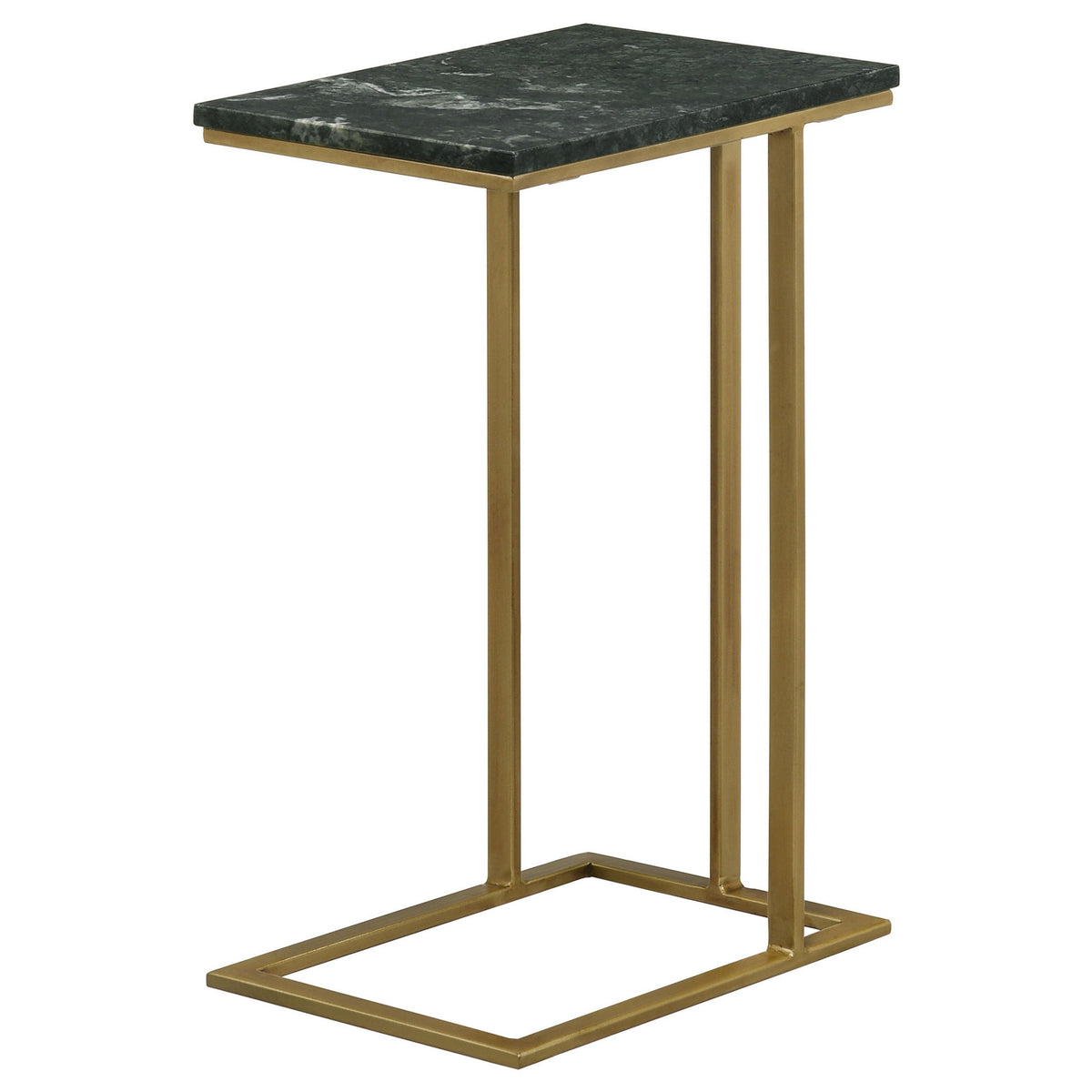 Enu 25 Inch Accent C Table, Marble Top, Gold Metal Cantilever Base, Gray - BM315340