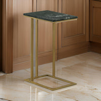 Enu 25 Inch Accent C Table, Marble Top, Gold Metal Cantilever Base, Gray - BM315340