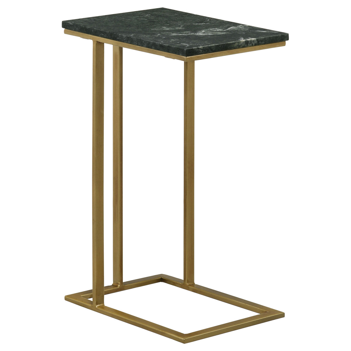 Enu 25 Inch Accent C Table, Marble Top, Gold Metal Cantilever Base, Gray - BM315340