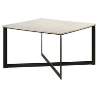 Sovi 28 Inch Side Coffee Table, Marble Top, Black Metal Frame, White Finish - BM315345