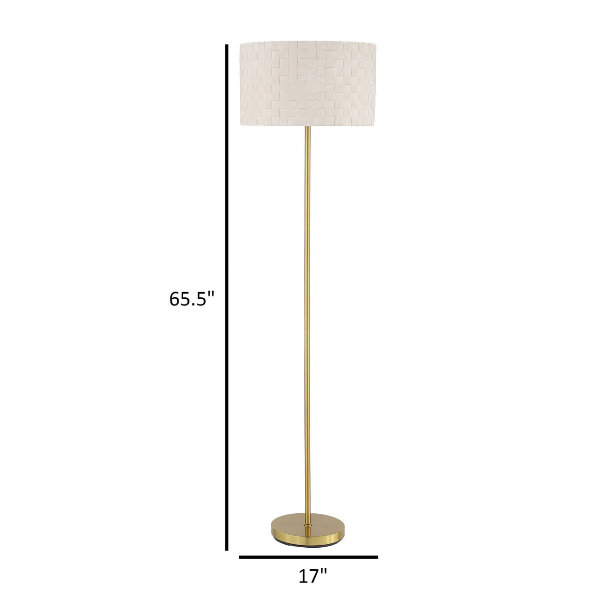 Nek 66 Inch Floor Lamp, Basketweave Drum Shade, Ivory Fabric, Gold Metal - BM315346