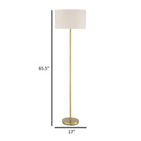 Nek 66 Inch Floor Lamp, Basketweave Drum Shade, Ivory Fabric, Gold Metal - BM315346