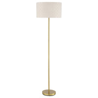 Nek 66 Inch Floor Lamp, Basketweave Drum Shade, Ivory Fabric, Gold Metal - BM315346