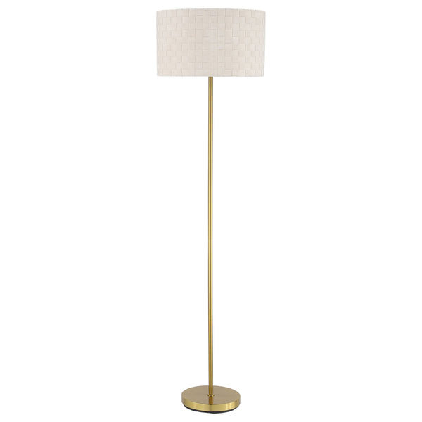 Nek 66 Inch Floor Lamp, Basketweave Drum Shade, Ivory Fabric, Gold Metal - BM315346