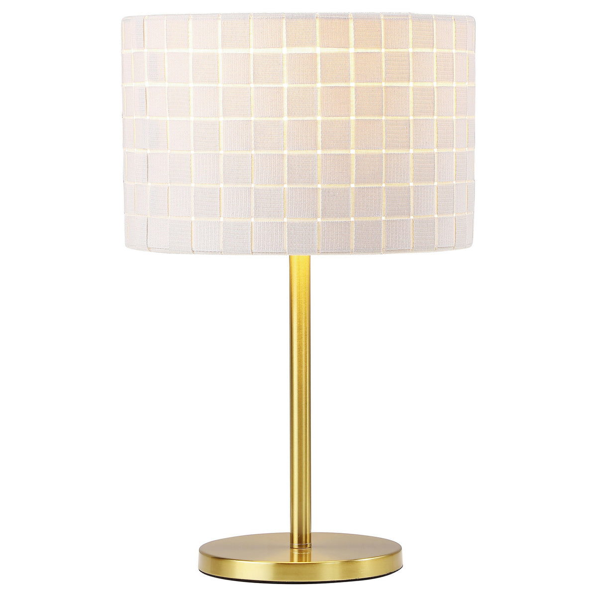 Nek 19 Inch Buffet Table Lamp, Basketweave Drum Shade, Ivory Fabric, Gold - BM315347