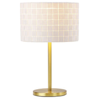 Nek 19 Inch Buffet Table Lamp, Basketweave Drum Shade, Ivory Fabric, Gold - BM315347