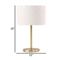 Nek 19 Inch Buffet Table Lamp, Basketweave Drum Shade, Ivory Fabric, Gold - BM315347