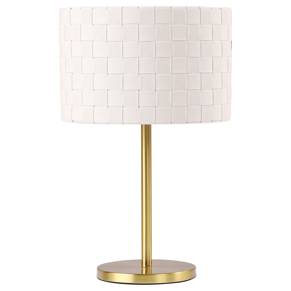 Nek 19 Inch Buffet Table Lamp, Basketweave Drum Shade, Ivory Fabric, Gold - BM315347