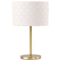 Nek 19 Inch Buffet Table Lamp, Basketweave Drum Shade, Ivory Fabric, Gold - BM315347