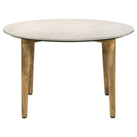 Wolu 30 Inch Coffee Table, White Marble Round Top, Natural Brown Mango Wood - BM315349