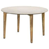 Wolu 30 Inch Coffee Table, White Marble Round Top, Natural Brown Mango Wood - BM315349