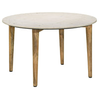 Wolu 30 Inch Coffee Table, White Marble Round Top, Natural Brown Mango Wood - BM315349