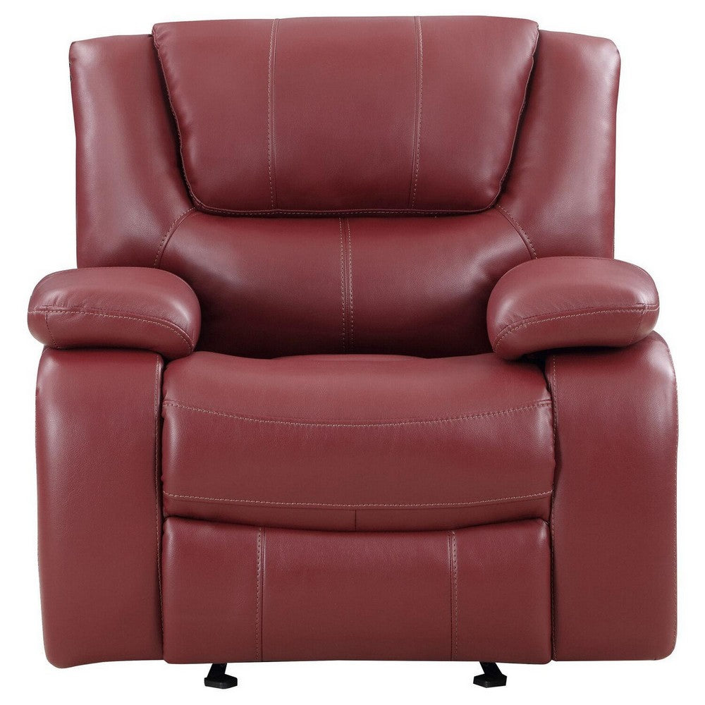 Mila 38 Inch Manual Recliner Accent Sofa Chair, Red Faux Leather, Wood - BM315356