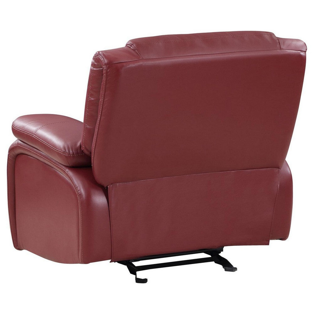 Mila 38 Inch Manual Recliner Accent Sofa Chair, Red Faux Leather, Wood - BM315356