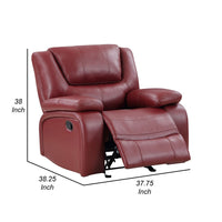 Mila 38 Inch Manual Recliner Accent Sofa Chair, Red Faux Leather, Wood - BM315356