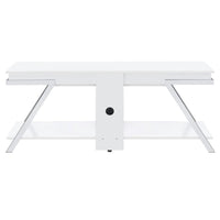 Casey 60 Inch TV Entertainment Console, 1 Drawer, Angled Metal Legs, White - BM315357