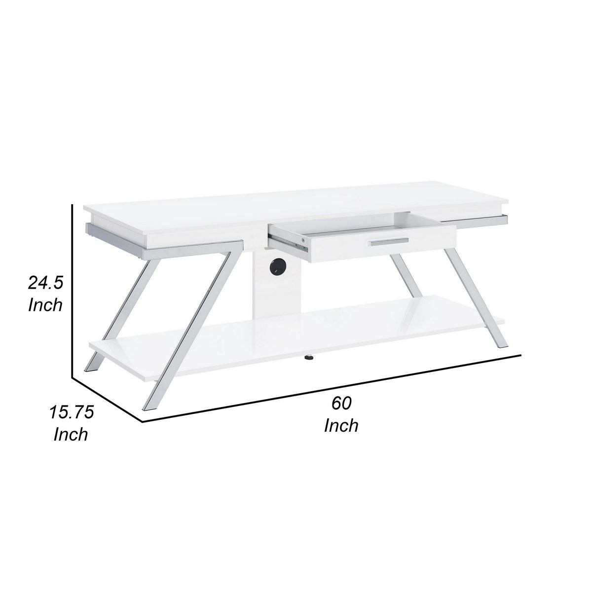 Casey 60 Inch TV Entertainment Console, 1 Drawer, Angled Metal Legs, White - BM315357