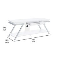 Casey 60 Inch TV Entertainment Console, 1 Drawer, Angled Metal Legs, White - BM315357