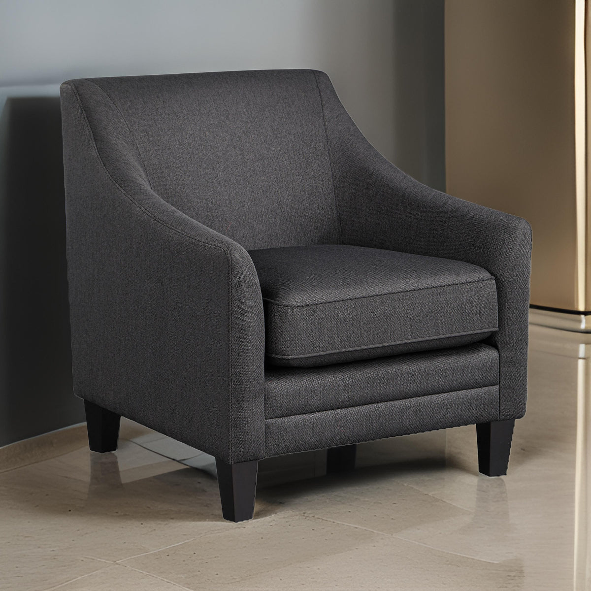 Iam 29 Inch  Accent Club Chair, Sloped Arms, Cushioned, Black Upholstery - BM315359