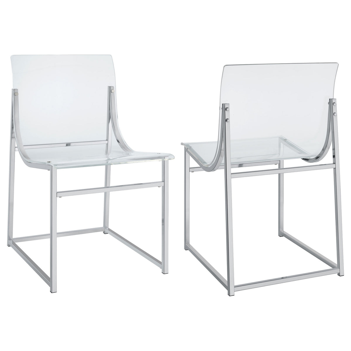 Dino 18 Inch Dining Side Chair Set of 2, Acrylic Clear Curved Seat, Chrome - BM315360