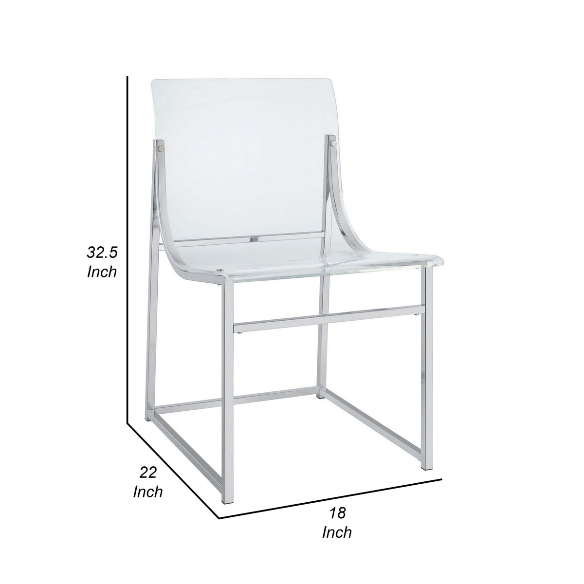 Dino 18 Inch Dining Side Chair Set of 2, Acrylic Clear Curved Seat, Chrome - BM315360