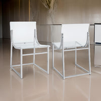 Dino 18 Inch Dining Side Chair Set of 2, Acrylic Clear Curved Seat, Chrome - BM315360