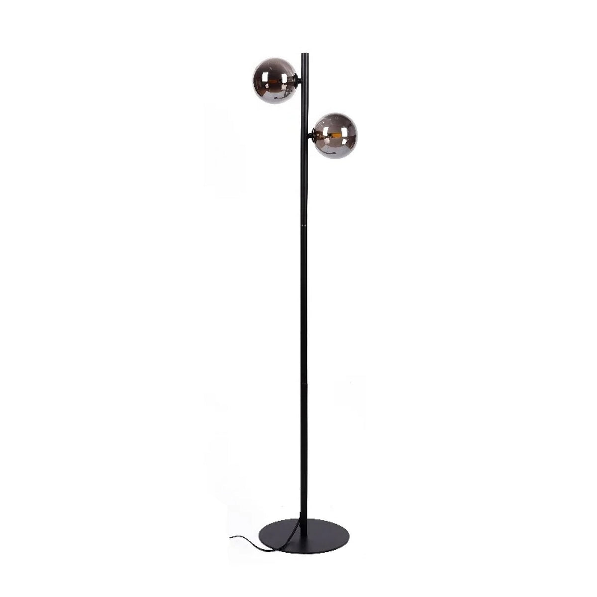 51 Inch Modern Floor Lamp, 2 Side Lights with Round Glass, Black Metal  - BM315373