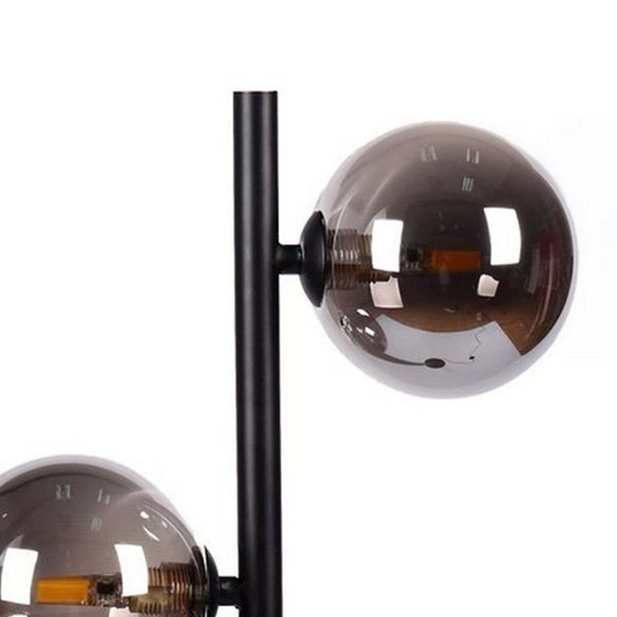 51 Inch Modern Floor Lamp, 2 Side Lights with Round Glass, Black Metal  - BM315373