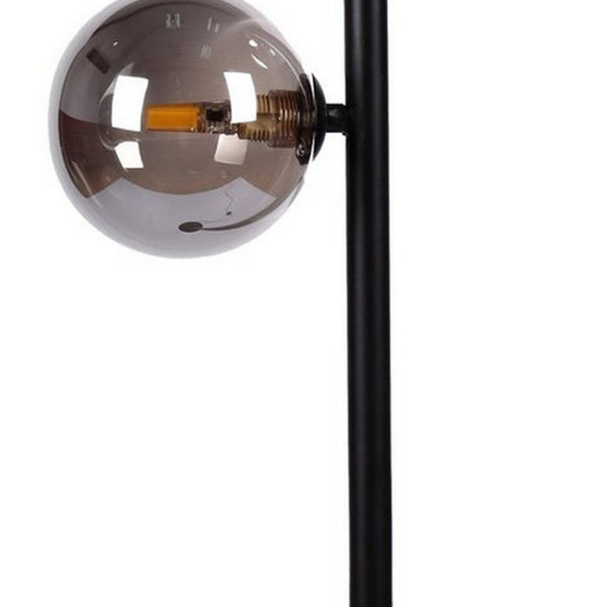 51 Inch Modern Floor Lamp, 2 Side Lights with Round Glass, Black Metal  - BM315373