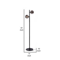 51 Inch Modern Floor Lamp, 2 Side Lights with Round Glass, Black Metal  - BM315373