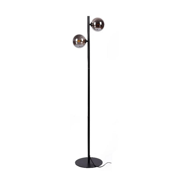 51 Inch Modern Floor Lamp, 2 Side Lights with Round Glass, Black Metal  - BM315373