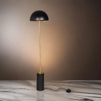 62 Inch Floor Lamp, Umbrella Dome Style Shade, Round Black Base, Gold Metal - BM315374