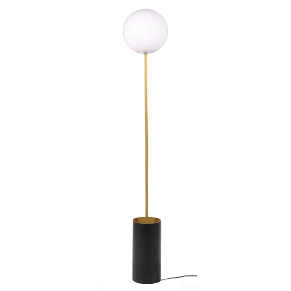 61 Inch Floor Lamp, Round White Spherical Shade, Round Black Base, Gold - BM315375