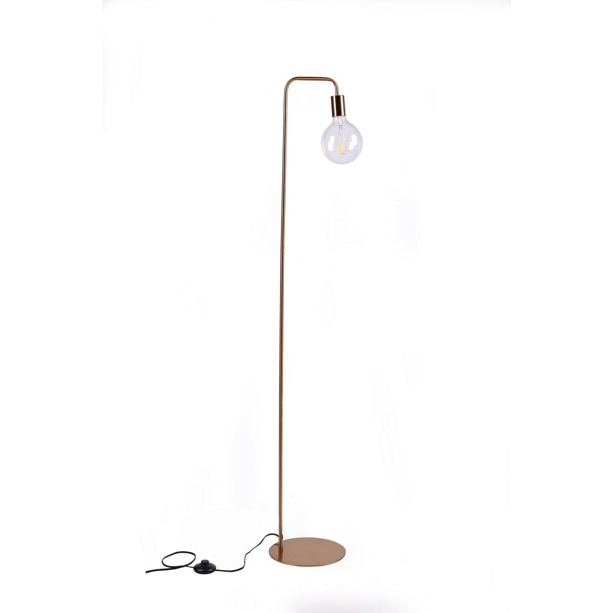 59 Inch Floor Lamp, Downlight Spherical Glass Light, Round Base, Brass - BM315376