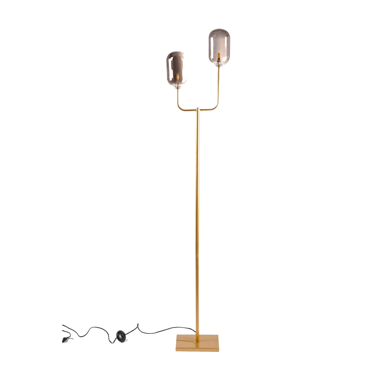 71 Inch Floor Lamp with 2 Branching Lights, Square Accent Base, Gold Metal - BM315377