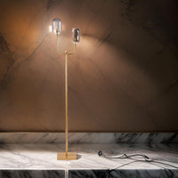 71 Inch Floor Lamp with 2 Branching Lights, Square Accent Base, Gold Metal - BM315377