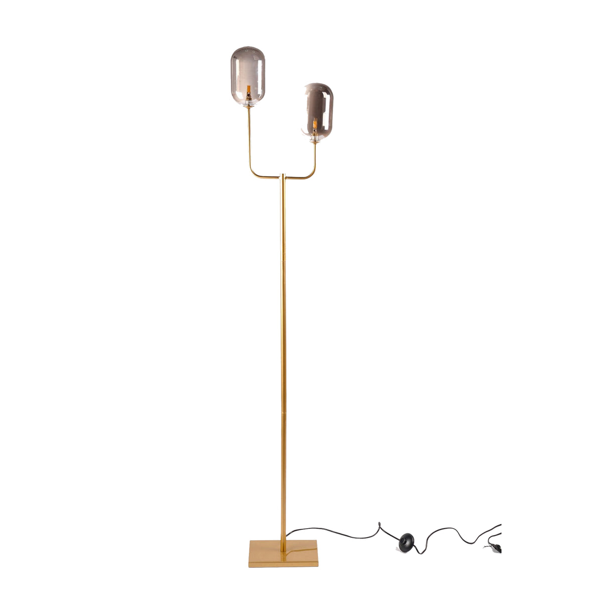 71 Inch Floor Lamp with 2 Branching Lights, Square Accent Base, Gold Metal - BM315377